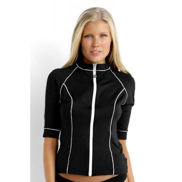 Seafolly Goddess 3/4 Sunvest Black Swimwear Rashguard Size Large - Picture 1 of 7